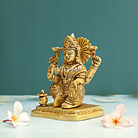 Goddess Laxmi Statue in Brass with Kalash - 6 Inch Height