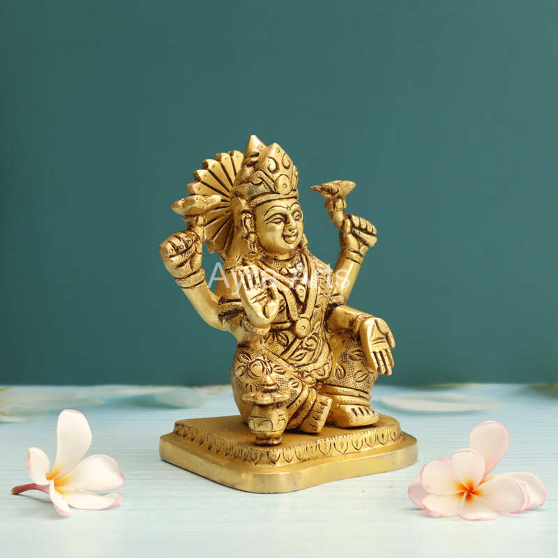 Goddess Laxmi Statue in Brass with Kalash - 6 Inch Height