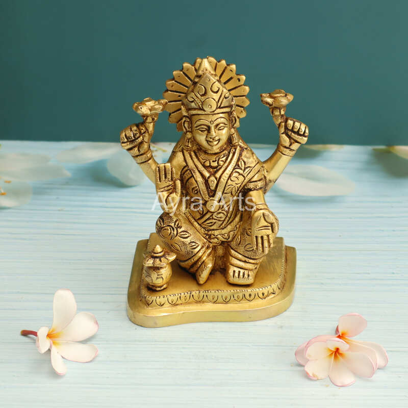 Goddess Laxmi Statue in Brass with Kalash - 6 Inch Height