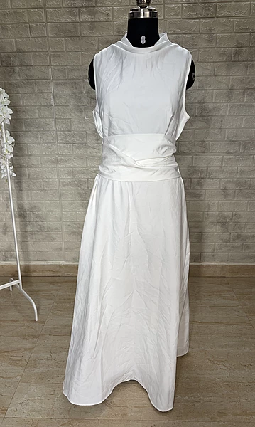White High-Neck/Halter Sleeveless Maxi Dress