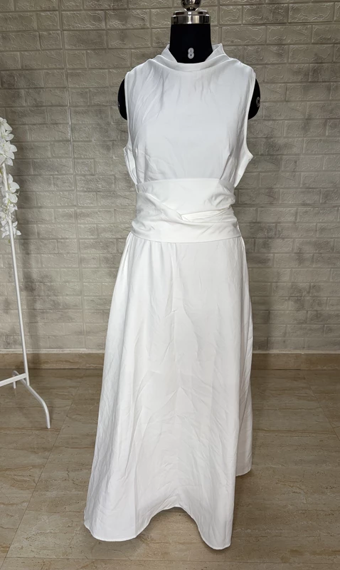 White High-Neck/Halter Sleeveless Maxi Dress