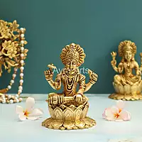 Lord Vishnu Murthi Seated on Lotus In Brass - 5.2 Inch Height