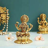 Lord Vishnu Murthi Seated on Lotus In Brass - 5.2 Inch Height