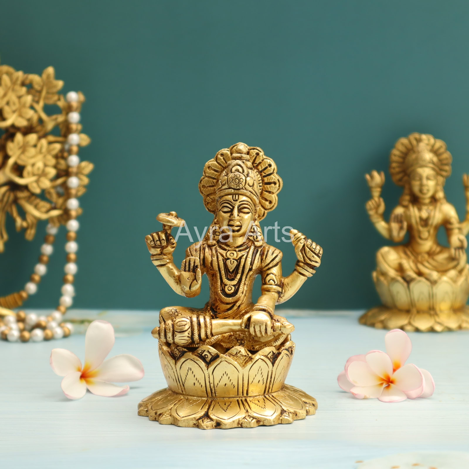 Lord Vishnu Murthi Seated on Lotus In Brass - 5.2 Inch Height
