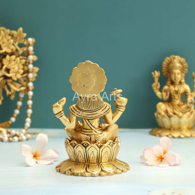 Lord Vishnu Murthi Seated on Lotus In Brass - 5.2 Inch Height