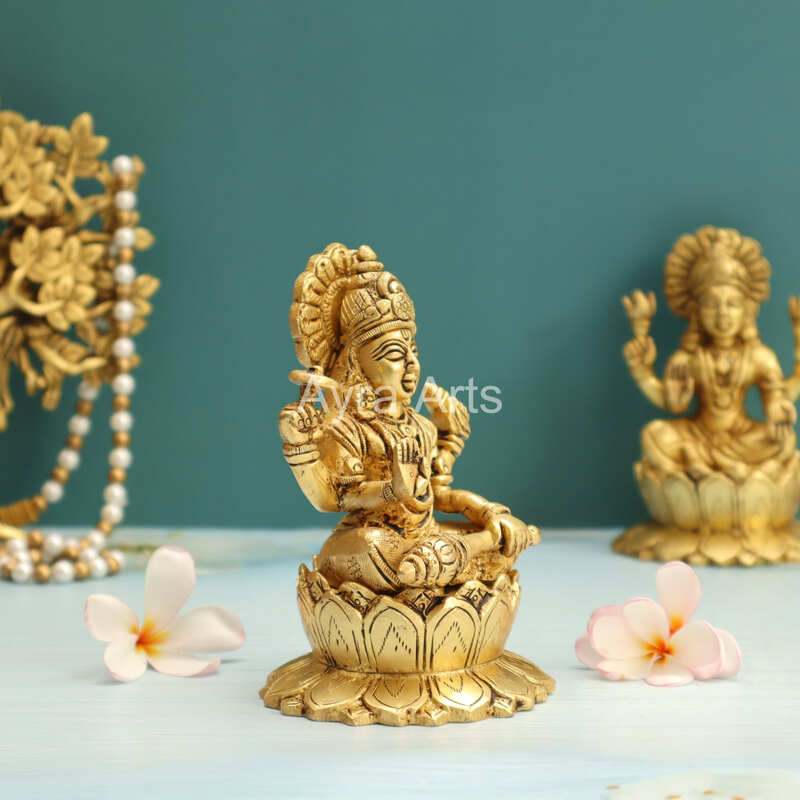 Lord Vishnu Murthi Seated on Lotus In Brass - 5.2 Inch Height