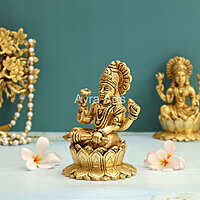 Lord Vishnu Murthi Seated on Lotus In Brass - 5.2 Inch Height