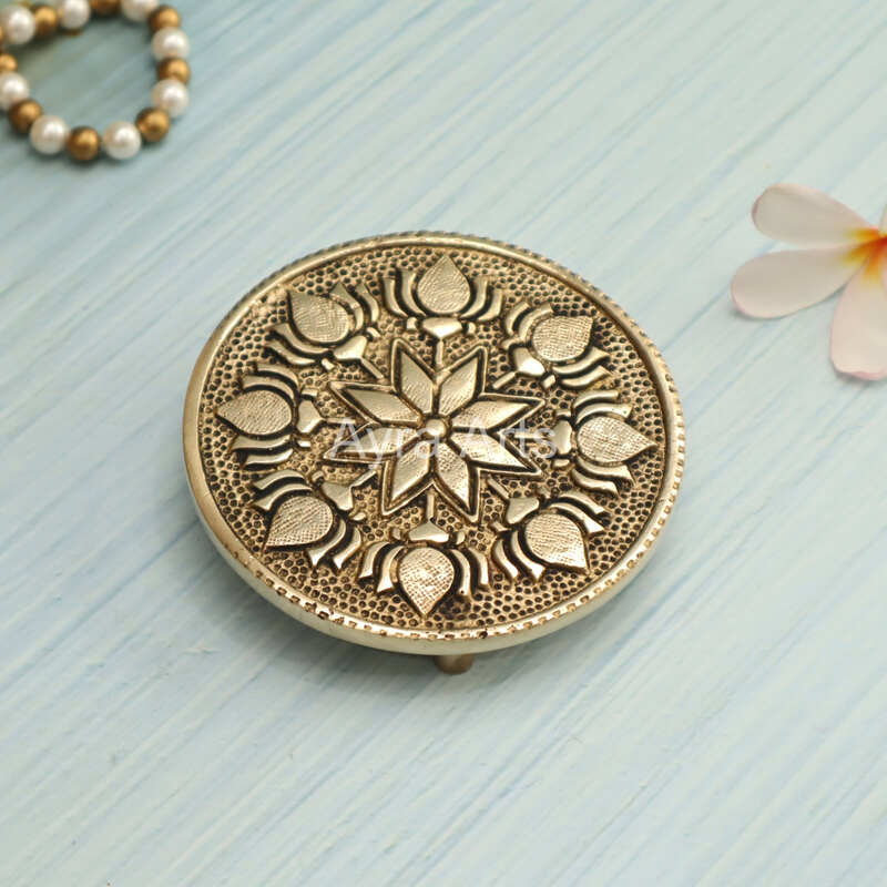 Round Brass Pooja Mandir Chowki Peeta Aasan For God Idols Sitting - 3.7 Inch Length