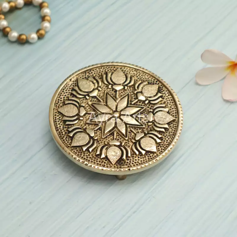 Round Brass Pooja Mandir Chowki Peeta Aasan For God Idols Sitting - 3.7 Inch Length