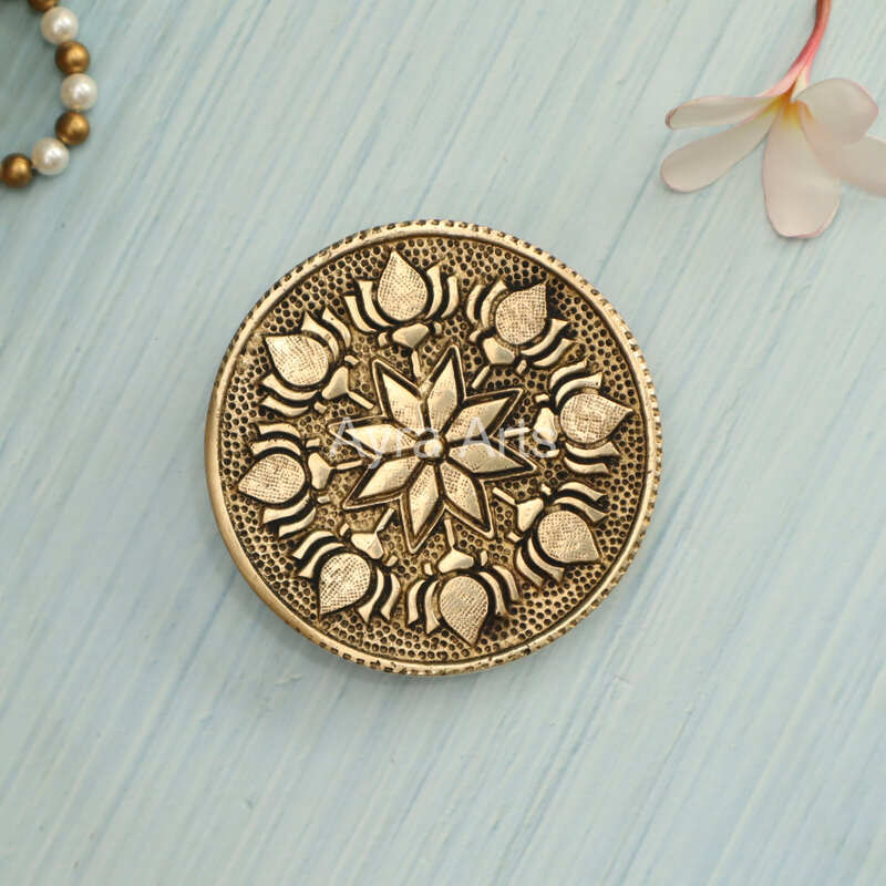 Round Brass Pooja Mandir Chowki Peeta Aasan For God Idols Sitting - 3.7 Inch Length