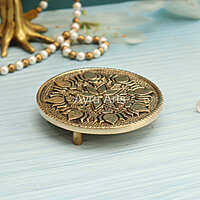 Round Brass Pooja Mandir Chowki Peeta Aasan For God Idols Sitting - 3.7 Inch Length