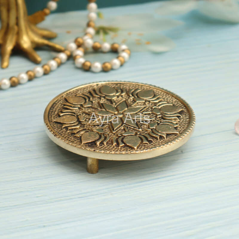 Round Brass Pooja Mandir Chowki Peeta Aasan For God Idols Sitting - 3.7 Inch Length