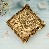 Brass Square Shaped Chowki with Elephant Legs - 7 Inch Length