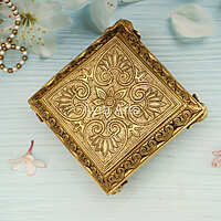 Brass Square Shaped Chowki with Elephant Legs - 7 Inch Length