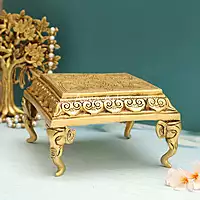 Brass Square Shaped Chowki with Elephant Legs - 7 Inch Length