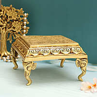 Brass Square Shaped Chowki with Elephant Legs - 7 Inch Length