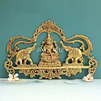 Gaja Lakshmi Wall Hanging Plate With Arch Design In Brass - 17 Inch Length