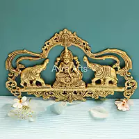 Gaja Lakshmi Wall Hanging Plate With Arch Design In Brass - 17 Inch Length