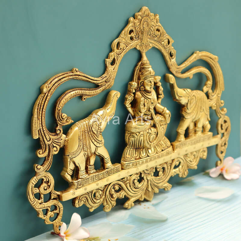 Gaja Lakshmi Wall Hanging Plate With Arch Design In Brass - 17 Inch Length