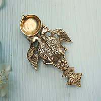 Brass Metal Handcrafted Twin Bird Aarti Diya Spoon - 11 Inch Height