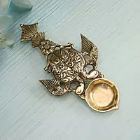 Brass Metal Handcrafted Twin Bird Aarti Diya Spoon - 11 Inch Height