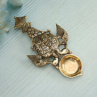 Brass Metal Handcrafted Twin Bird Aarti Diya Spoon - 11 Inch Height
