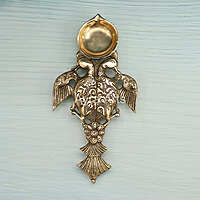 Brass Metal Handcrafted Twin Bird Aarti Diya Spoon - 11 Inch Height