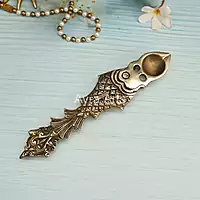 Fish Design Round Brass Pooja Aarti Spoon Oil Diya, Hawan Spoon for Pouring Ghee in Hawan Kund - 10 Inch Height