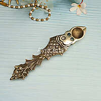 Fish Design Round Brass Pooja Aarti Spoon Oil Diya, Hawan Spoon for Pouring Ghee in Hawan Kund - 10 Inch Height