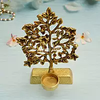 Brass Kalpvriksha Tree With Diya And Candle Holder for Home Decor - 9.6 Inch height
