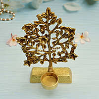 Brass Kalpvriksha Tree With Diya And Candle Holder for Home Decor - 9.6 Inch height
