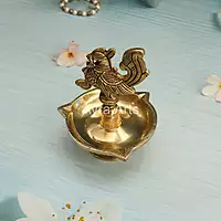 Ethnic Design Brass Three Wick Peacock Diya - 6 Inch Height