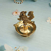 Ethnic Design Brass Three Wick Peacock Diya - 6 Inch Height