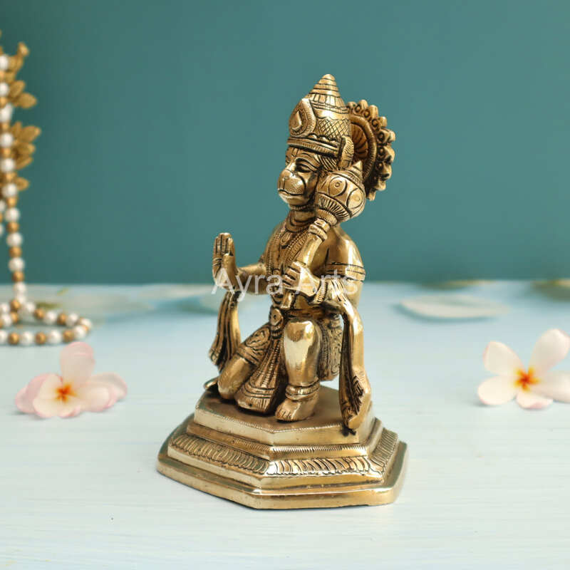 Sankat Mochan Brass Blessing Hanuman Ji with Base - 6.5 Inch Height