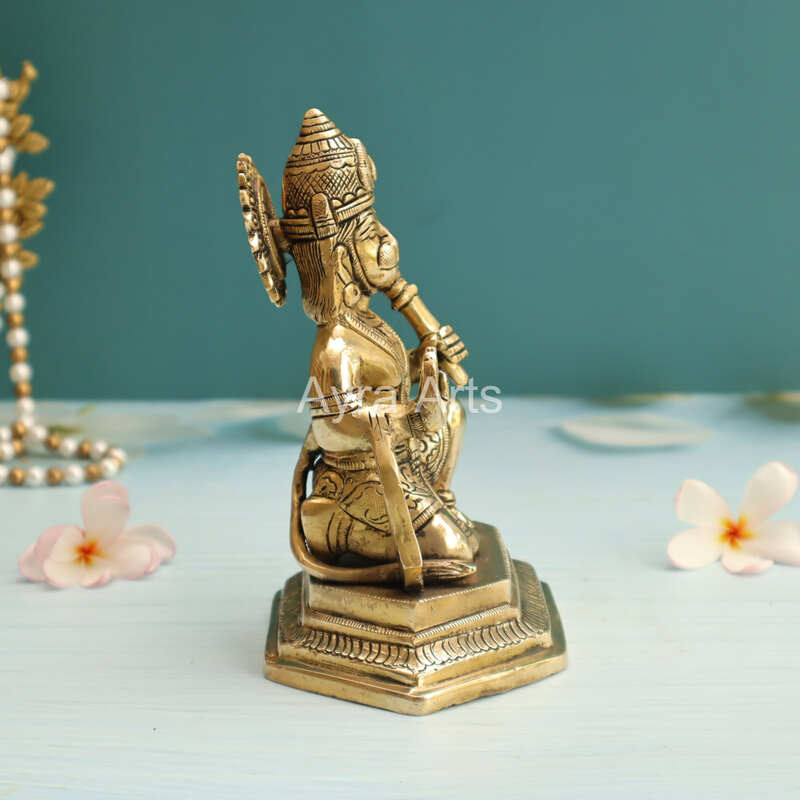 Sankat Mochan Brass Blessing Hanuman Ji with Base - 6.5 Inch Height