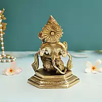 Sankat Mochan Brass Blessing Hanuman Ji with Base - 6.5 Inch Height