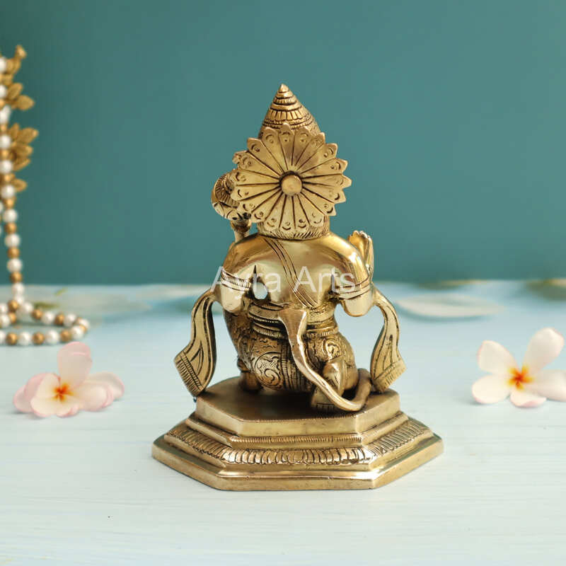 Sankat Mochan Brass Blessing Hanuman Ji with Base - 6.5 Inch Height