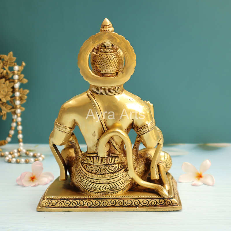 Handcrafted Brass Bajrangbali Blessing Hanuman Ji Idol In Sitting Position - 9 Inch Height