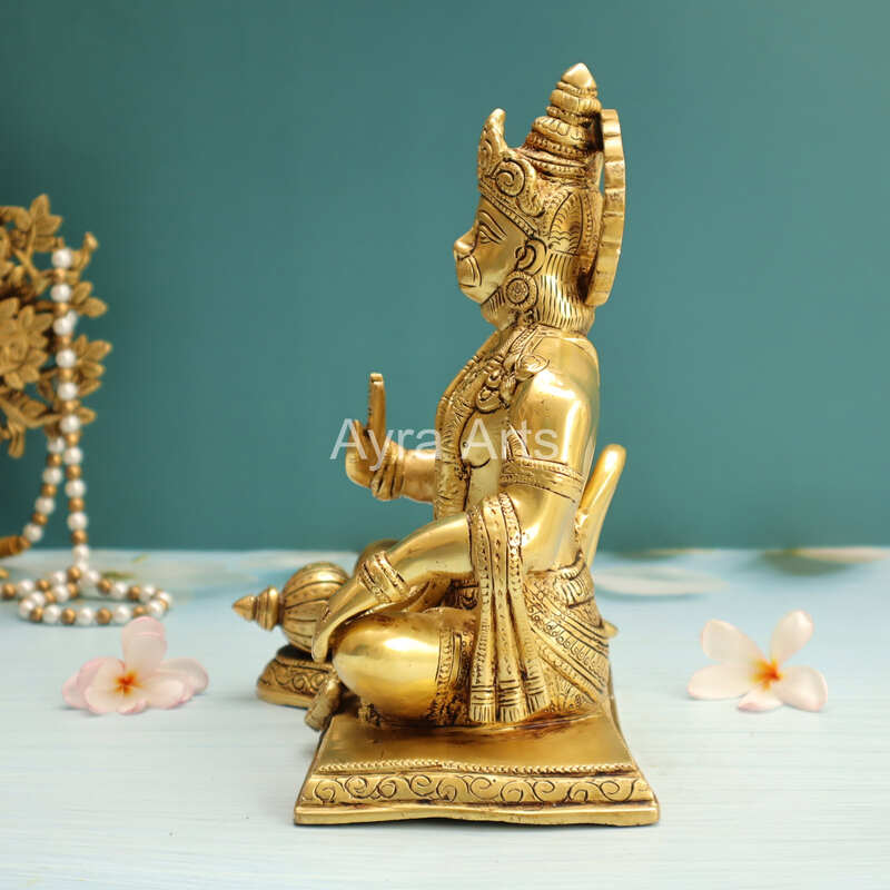 Handcrafted Brass Bajrangbali Blessing Hanuman Ji Idol In Sitting Position - 9 Inch Height