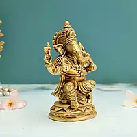 Antique Brass Ganesh Ganpati Vinayaka Murti Statue for Pooja - 6.5 Inch Height