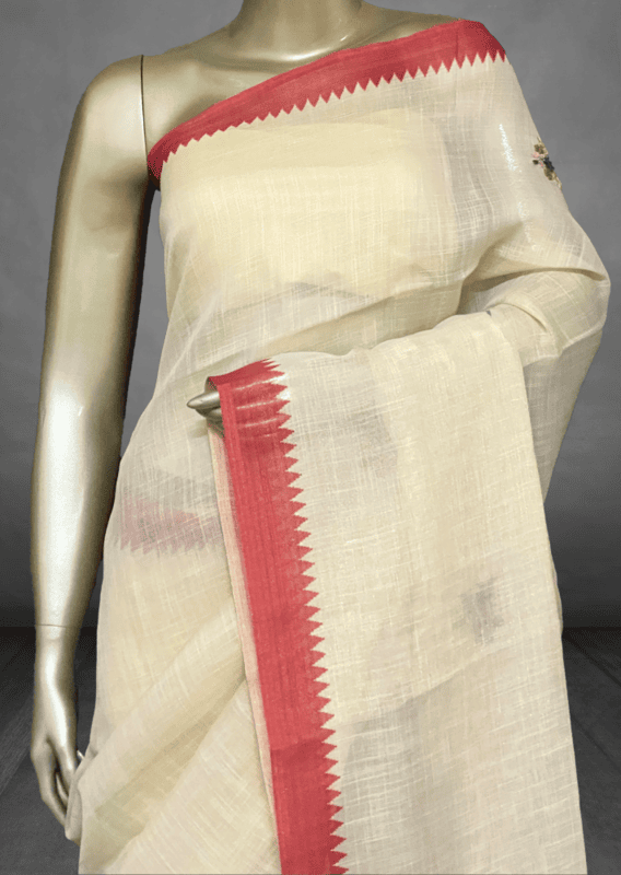 Saanvi White Base – The Linen French Knot Saree SWS156