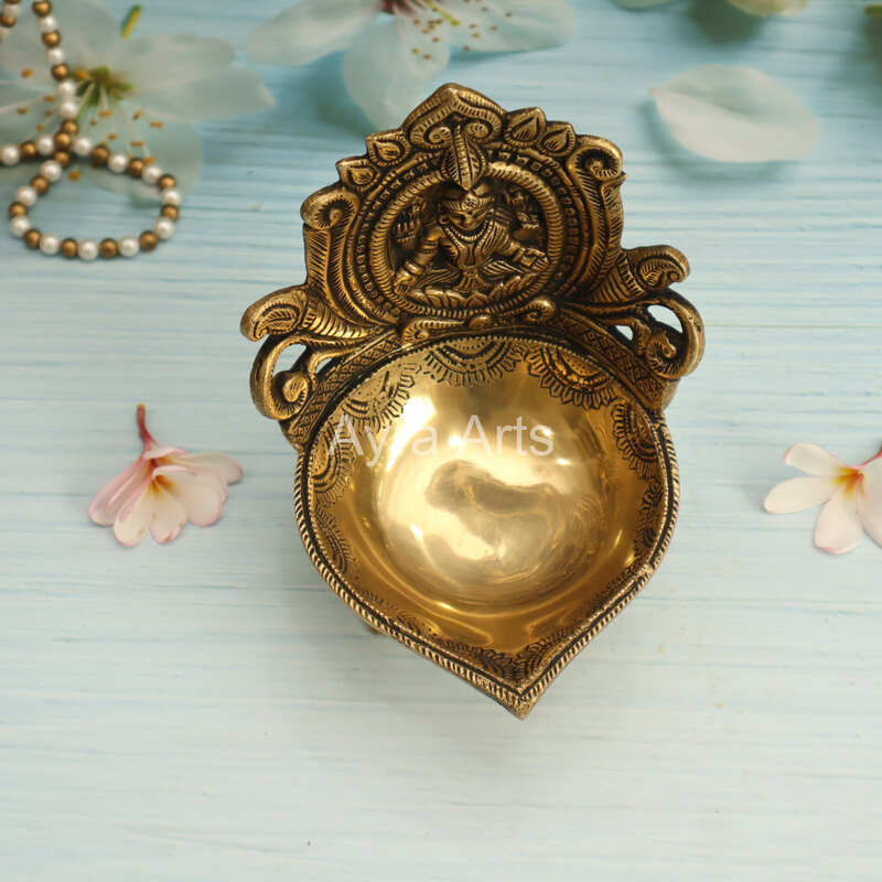 Brass Lakshmi Akhand Diya - 7 inch Height | Decorative Brass Lakshmi Akhand Diya for Rituals - Buy Online