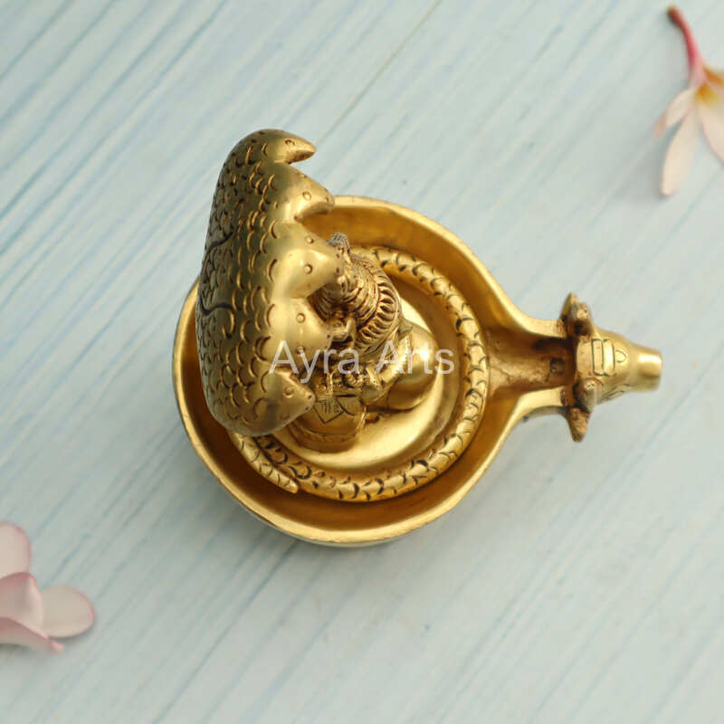 Brass Shiva on the Lingam with Removable Five Faced Adhishesha Snake - 5 inch height