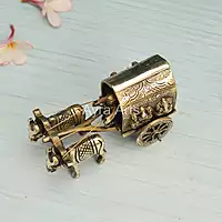 Brass Bullock Cart with Ganesha Lakshmi Carving Table Decor - 3 Inch Height