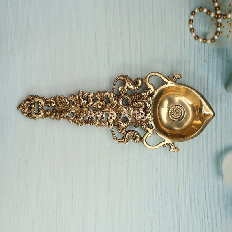 Brass Big Snake Aarti Spoon for Divine offerings - 12.8 Inch Height