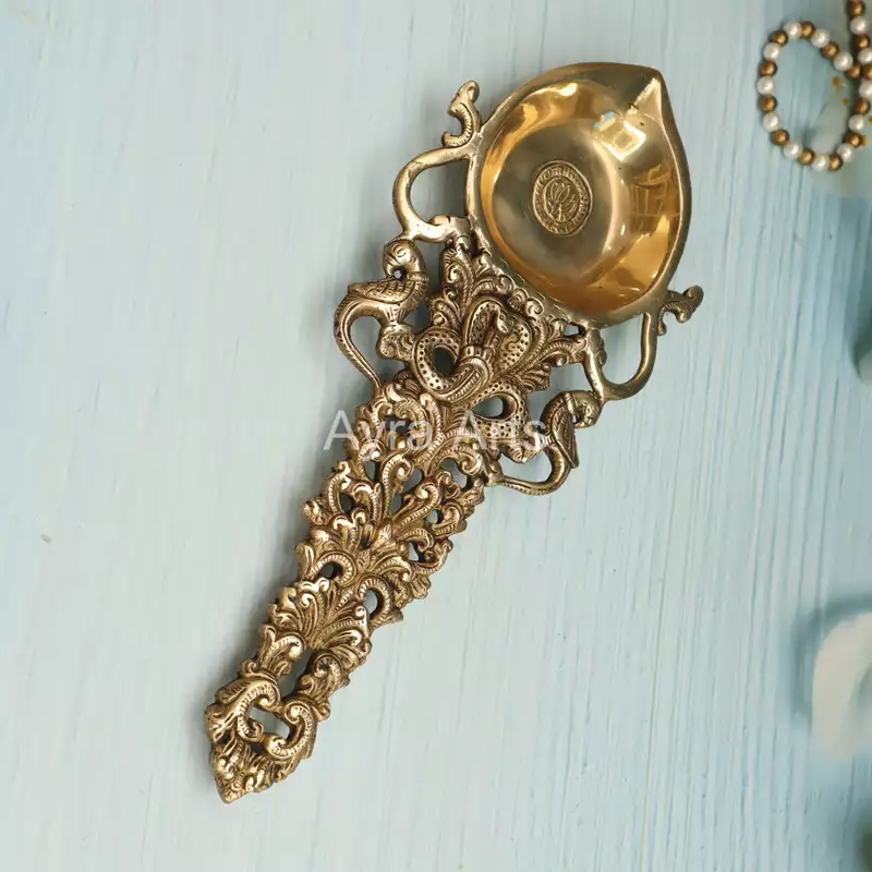 Brass Big Snake Aarti Spoon for Divine offerings - 12.8 Inch Height