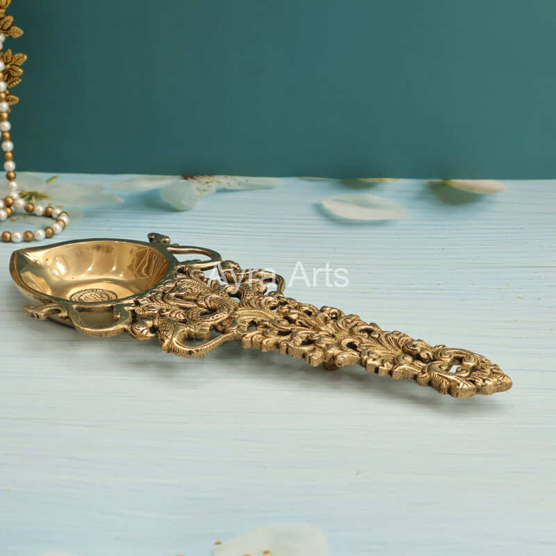 Brass Big Snake Aarti Spoon for Divine offerings - 12.8 Inch Height