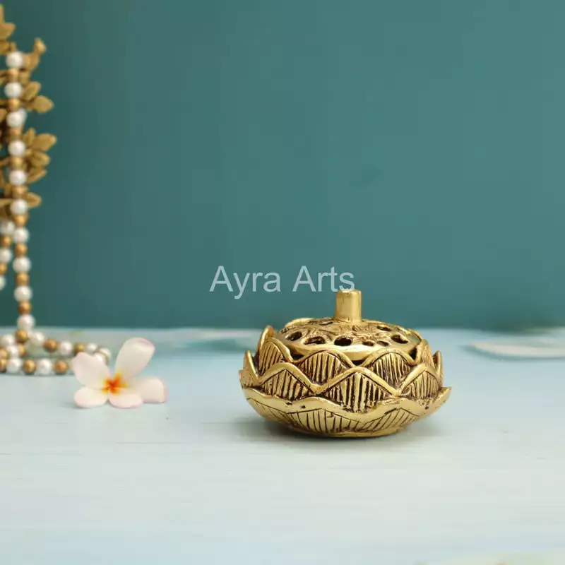 Pure Brass Lotus Design Dhoop Dani Incense Burner for Puja Home Décor - 3.5 Inch Length