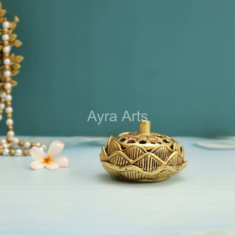 Pure Brass Lotus Design Dhoop Dani Incense Burner for Puja Home Décor - 3.5 Inch Length