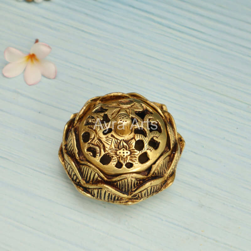 Pure Brass Lotus Design Dhoop Dani Incense Burner for Puja Home Décor - 3.5 Inch Length